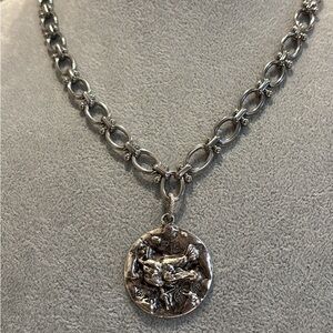 Silver Chain Necklace with Medallion Pendant